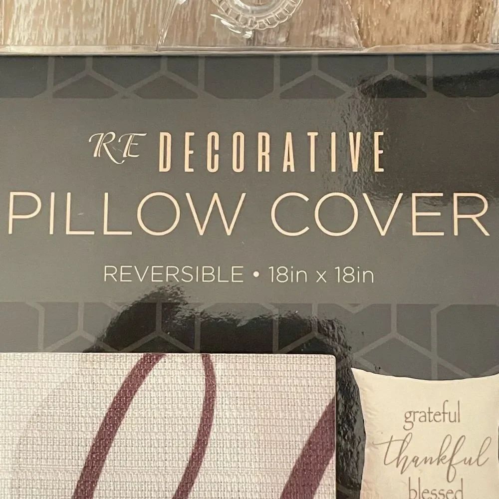 NWT 4 Grateful Thankful Blessed18×18 Ivory Brown Reversible Pillow Cushion Cover